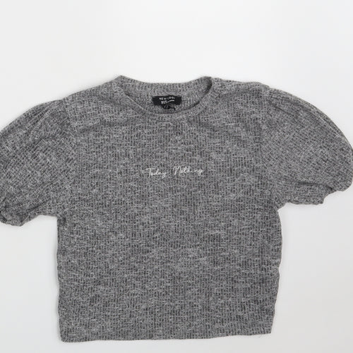 New Look Girls Grey  Polyester Cropped Blouse Size 12-13 Years Round Neck