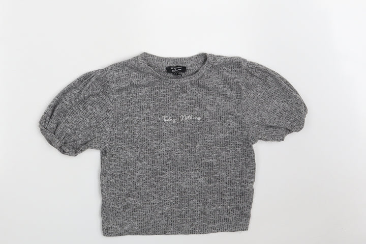 New Look Girls Grey Polyester Cropped Blouse Size 12-13 Years Round Neck