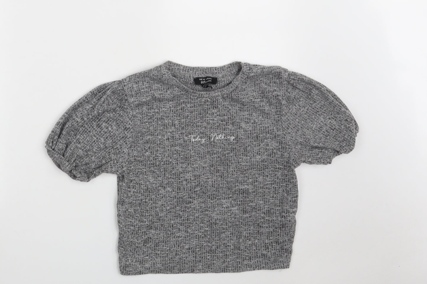 New Look Girls Grey  Polyester Cropped Blouse Size 12-13 Years Round Neck