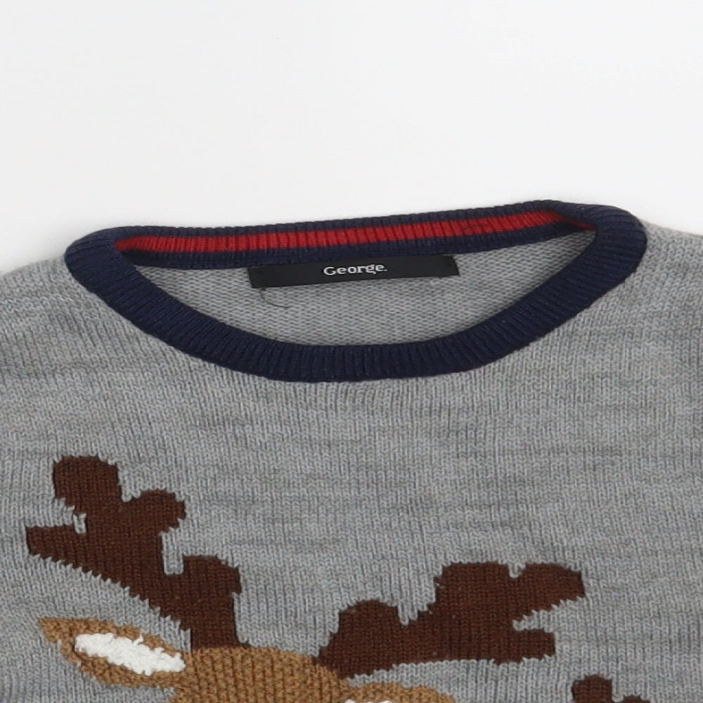 George Baby Grey Striped Acrylic Pullover Jumper Size 18-24 Months   - Christmas JUMPER