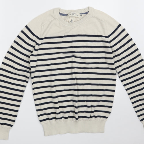 H&M Womens Beige Crew Neck Striped 100% Cotton Pullover Jumper Size M