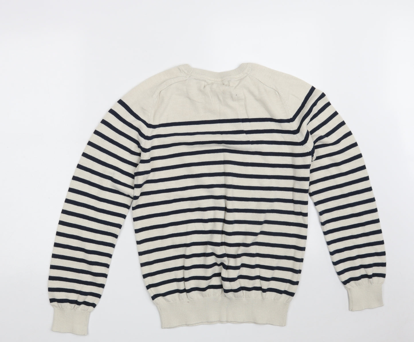 H&M Womens Beige Crew Neck Striped 100% Cotton Pullover Jumper Size M