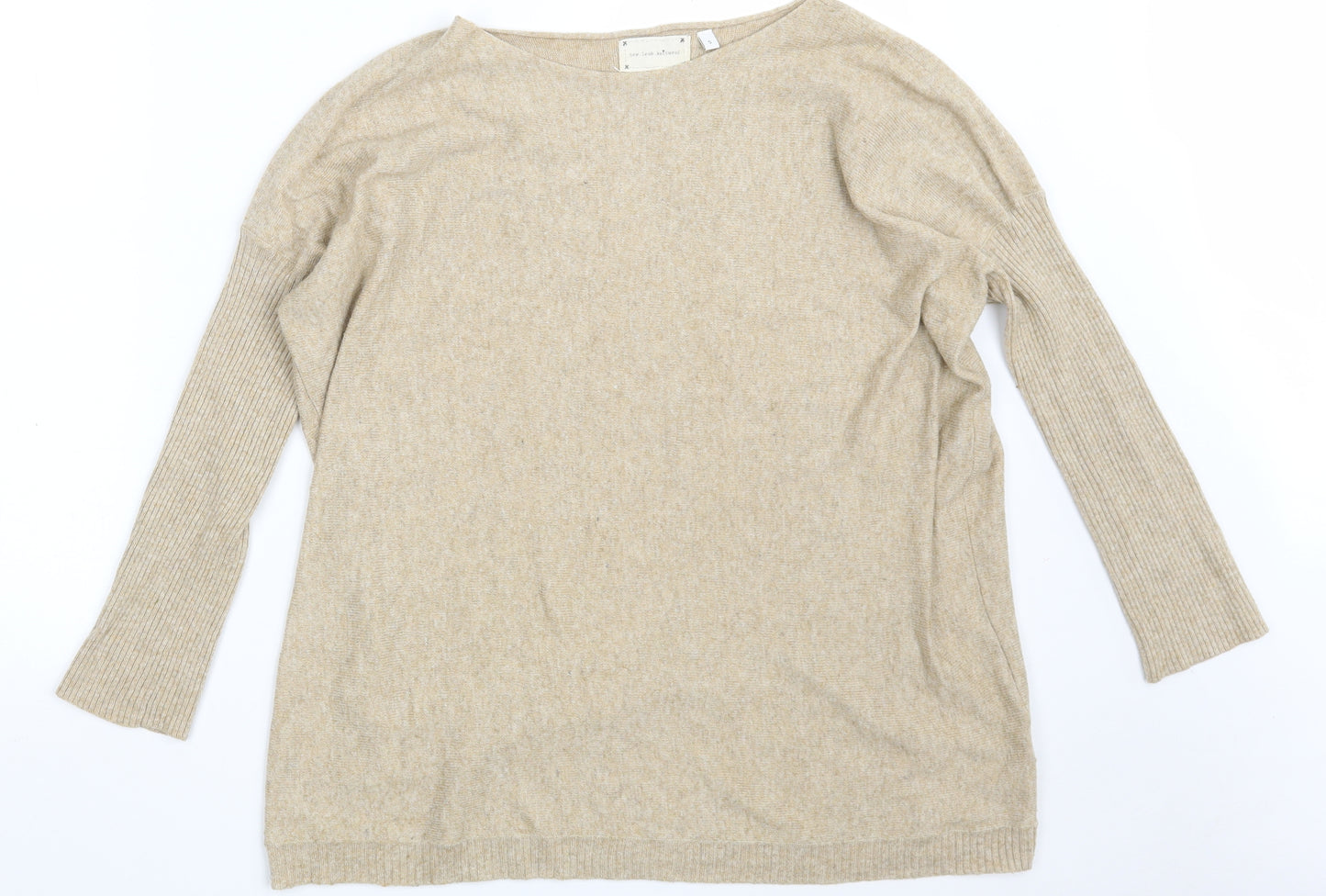 New Look Womens Beige Boat Neck  Acrylic Pullover Jumper Size S