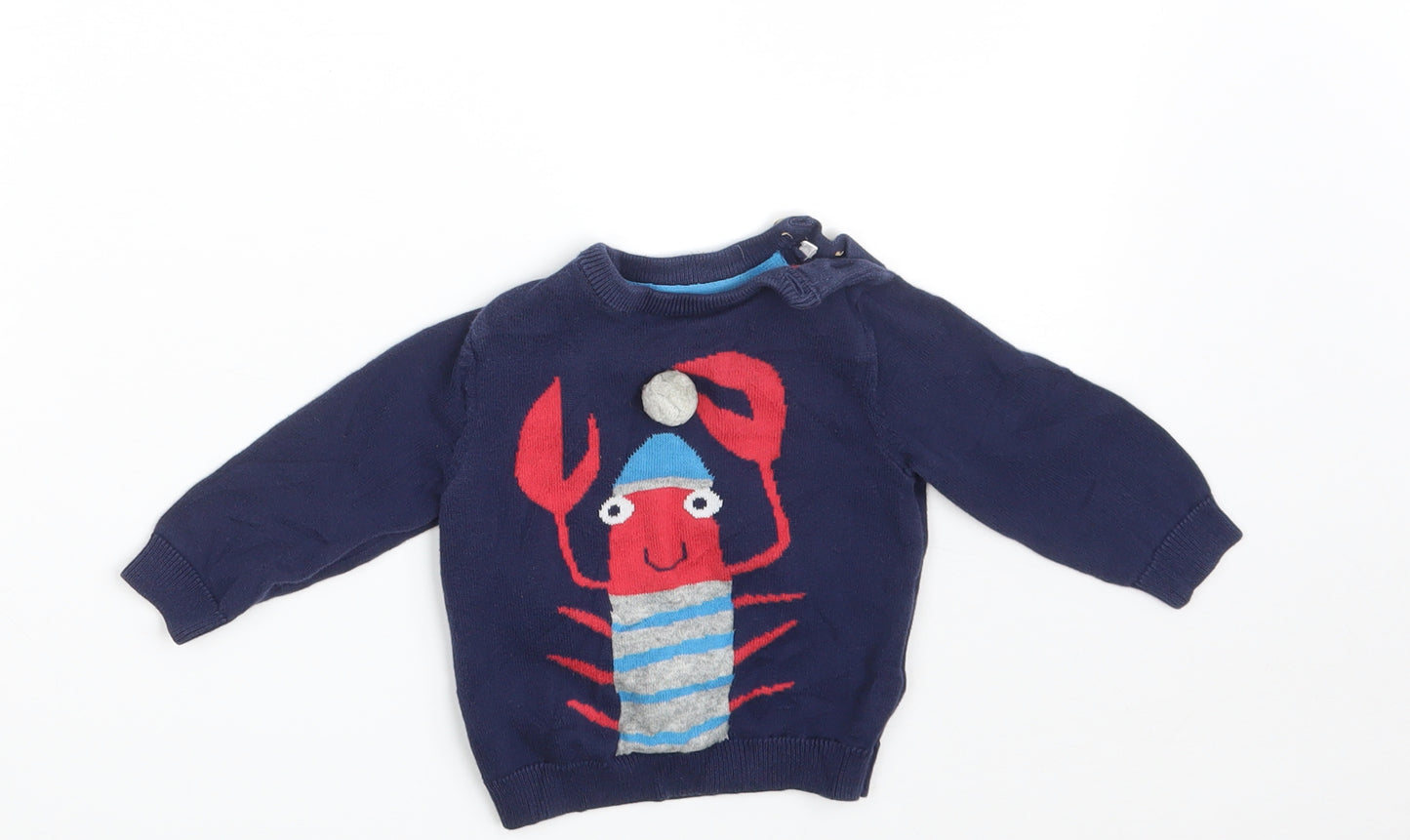 Marks and Spencer Baby Blue  100% Cotton Pullover Jumper Size 6-9 Months  Button