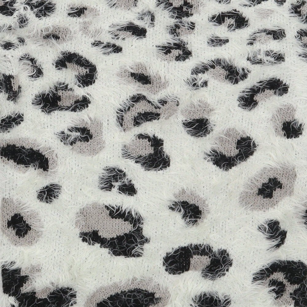 Peacocks Womens White Round Neck Animal Print Nylon Pullover Jumper Size S