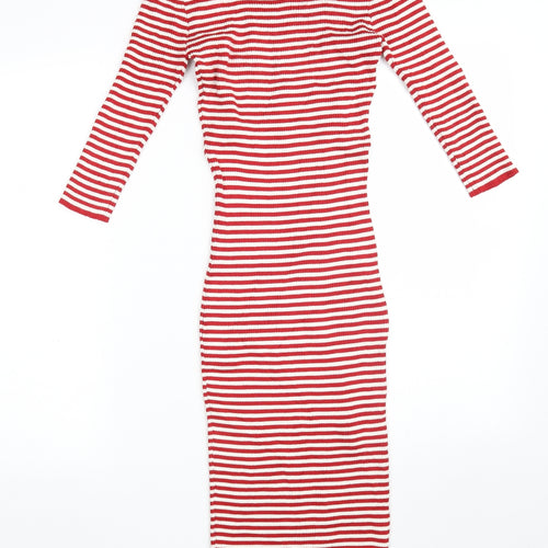 NYC Womens Red Striped Rayon Jumper Dress  Size S  Round Neck