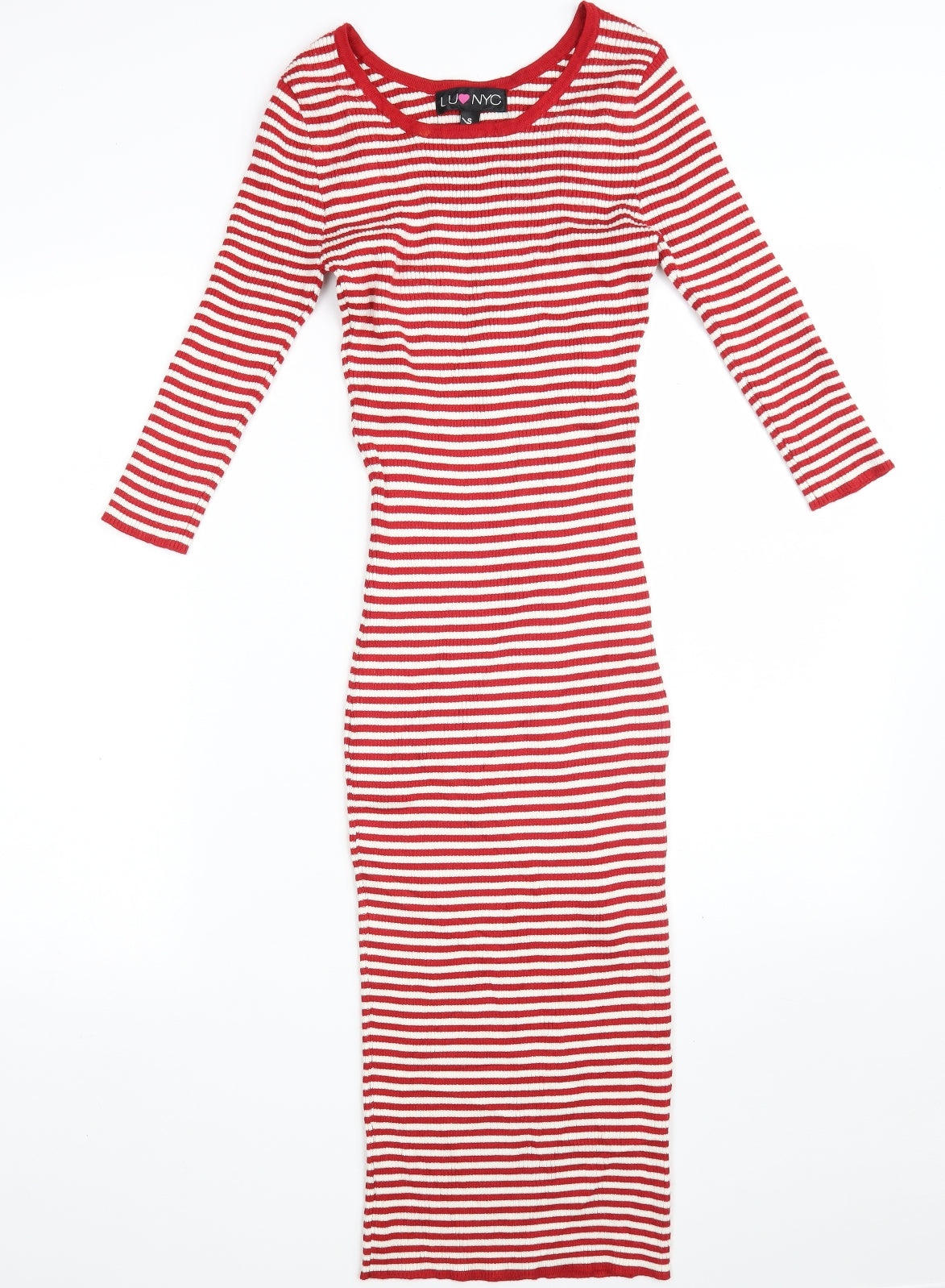 NYC Womens Red Striped Rayon Jumper Dress  Size S  Round Neck