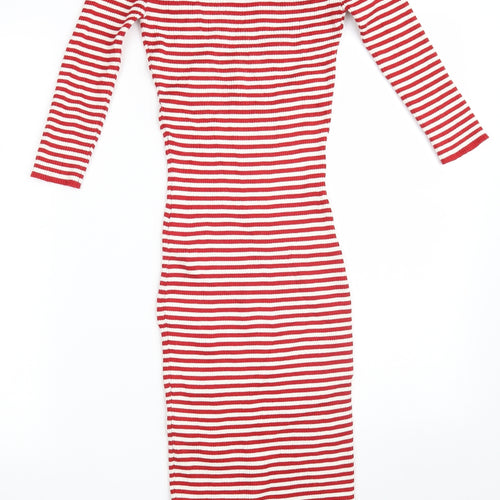 NYC Womens Red Striped Rayon Jumper Dress  Size S  Round Neck