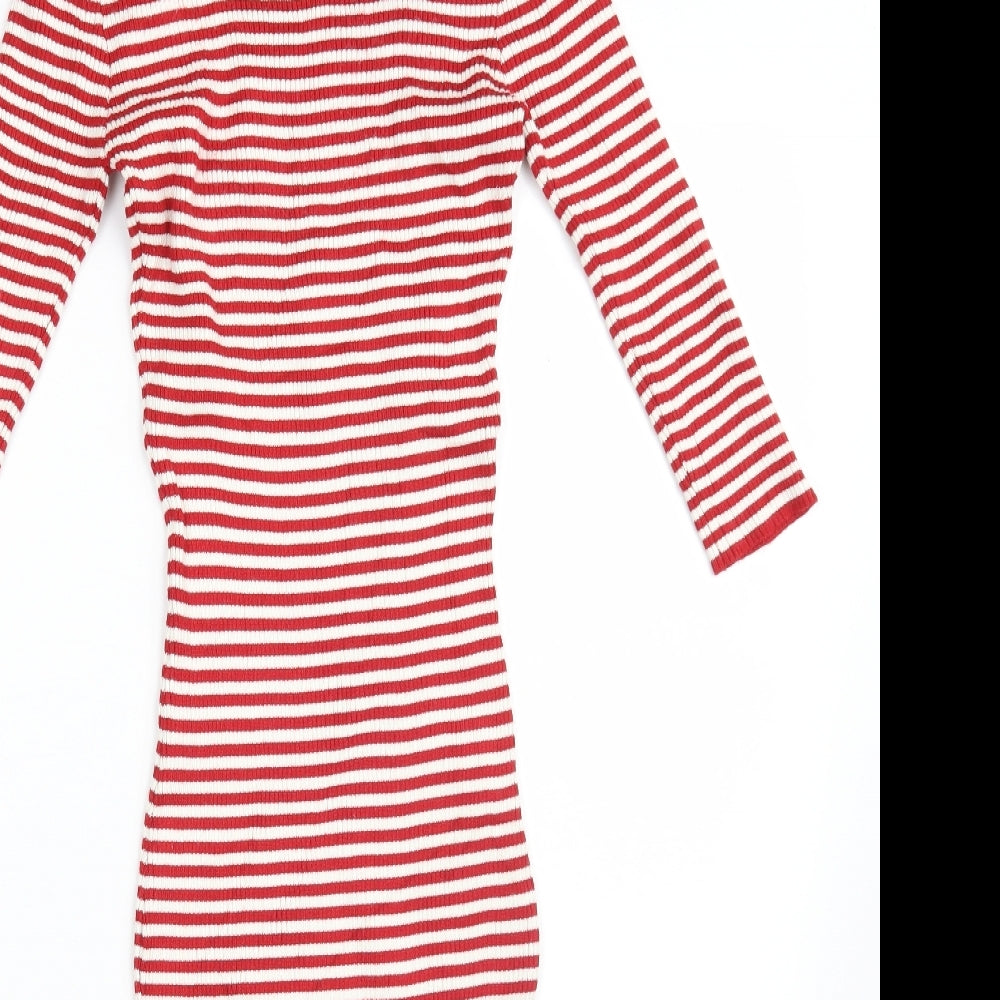NYC Womens Red Striped Rayon Jumper Dress  Size S  Round Neck