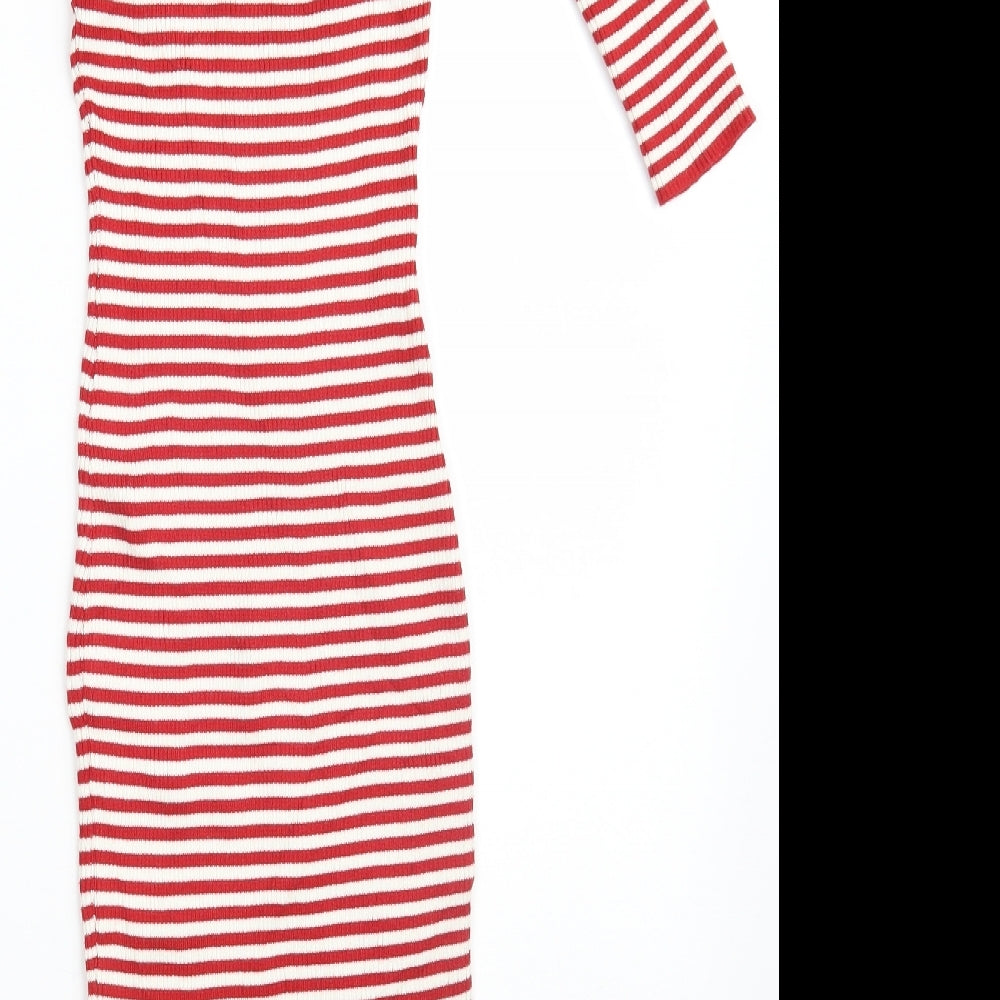 NYC Womens Red Striped Rayon Jumper Dress  Size S  Round Neck