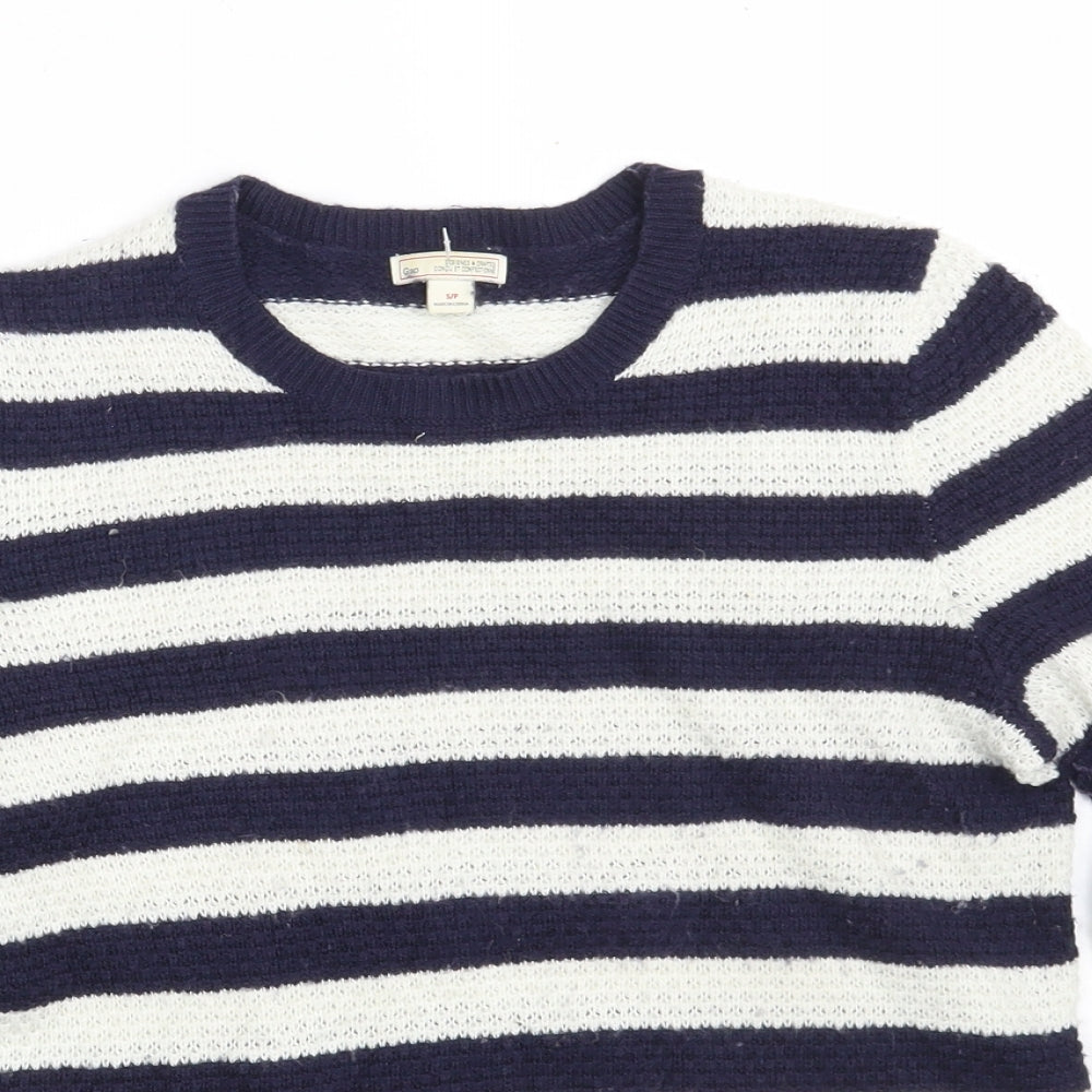 Gap Womens Blue Crew Neck Striped Nylon Pullover Jumper Size S