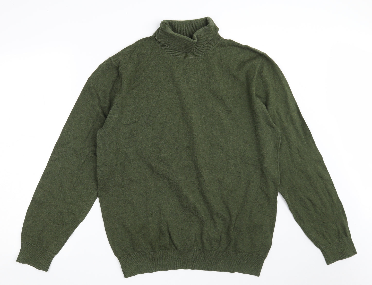Goodsouls Mens Green High Neck  Cotton Pullover Jumper Size L