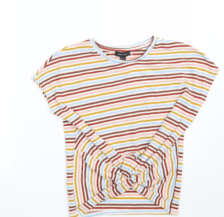 New Look Womens Multicoloured Round Neck Striped Polyester Pullover Jumper Size S