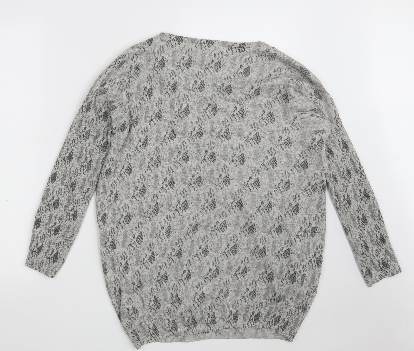 Ribbon Womens Grey Round Neck Animal Print Polyester Pullover Jumper Size 12