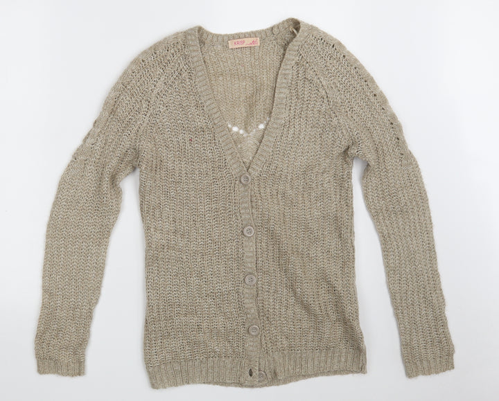 Krisp Womens Beige V-Neck Acrylic Cardigan Jumper Size 8