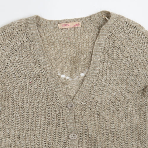 Krisp Womens Beige V-Neck  Acrylic Cardigan Jumper Size 8