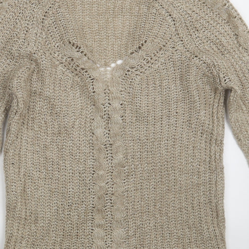 Krisp Womens Beige V-Neck  Acrylic Cardigan Jumper Size 8