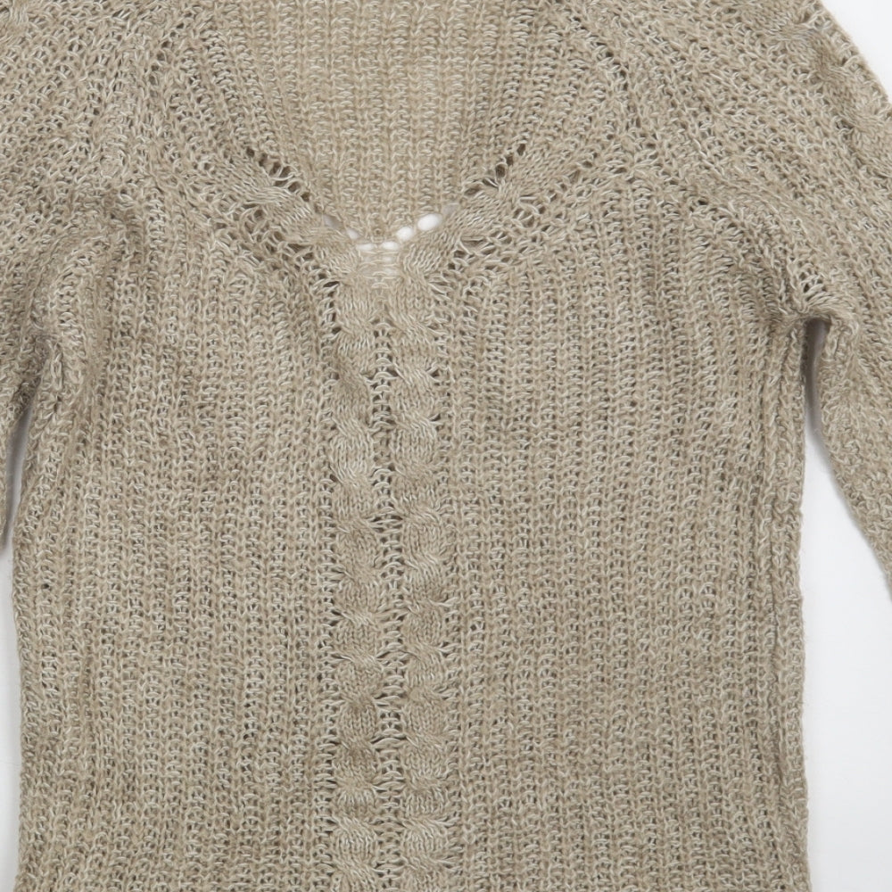 Krisp Womens Beige V-Neck  Acrylic Cardigan Jumper Size 8