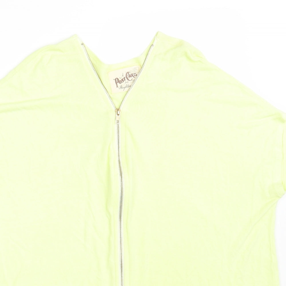Postcard Womens Yellow V-Neck  Viscose Full Zip Jumper One Size