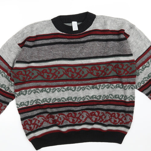 Littlewoods Mens Grey Crew Neck Fair Isle Acrylic Pullover Jumper Size XL