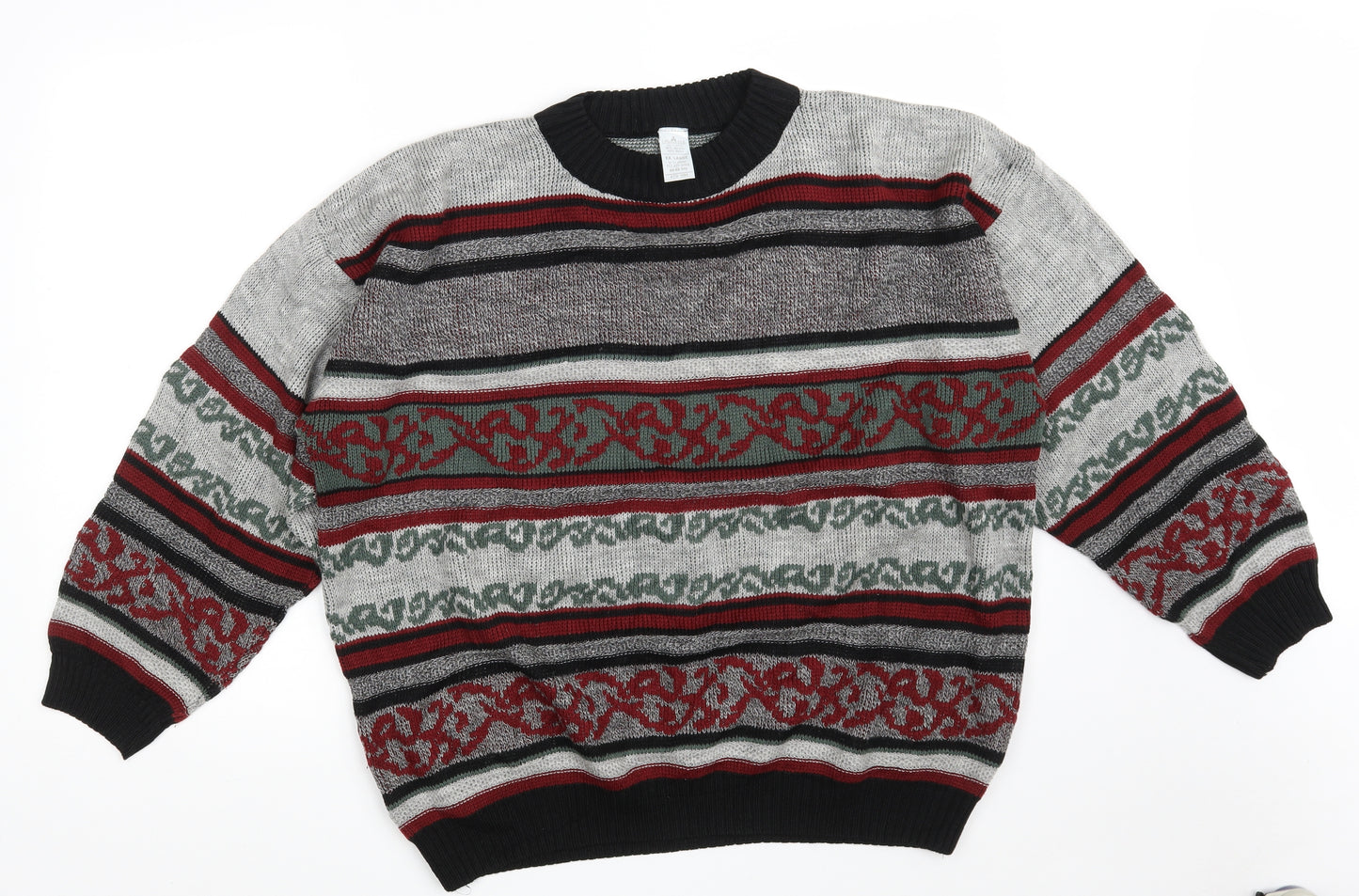 Littlewoods Mens Grey Crew Neck Fair Isle Acrylic Pullover Jumper Size XL
