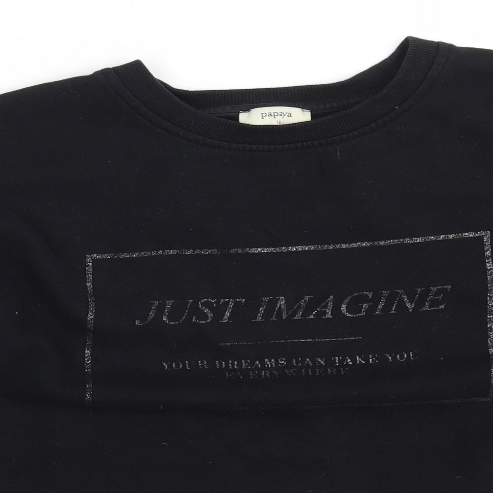 Papaya Womens Black  Cotton Pullover Sweatshirt Size 12   - JUST IMAGINE