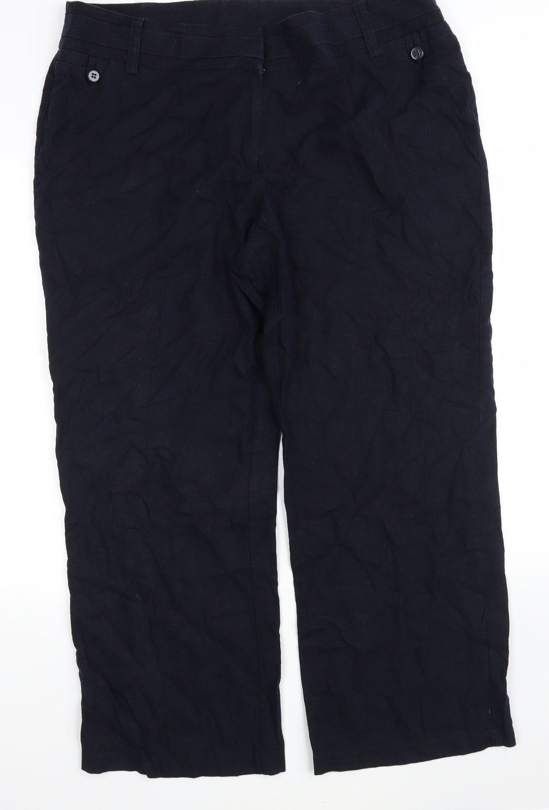 BHS Womens Blue  Linen Bloomer Trousers Size 20 L28 in Regular Zip