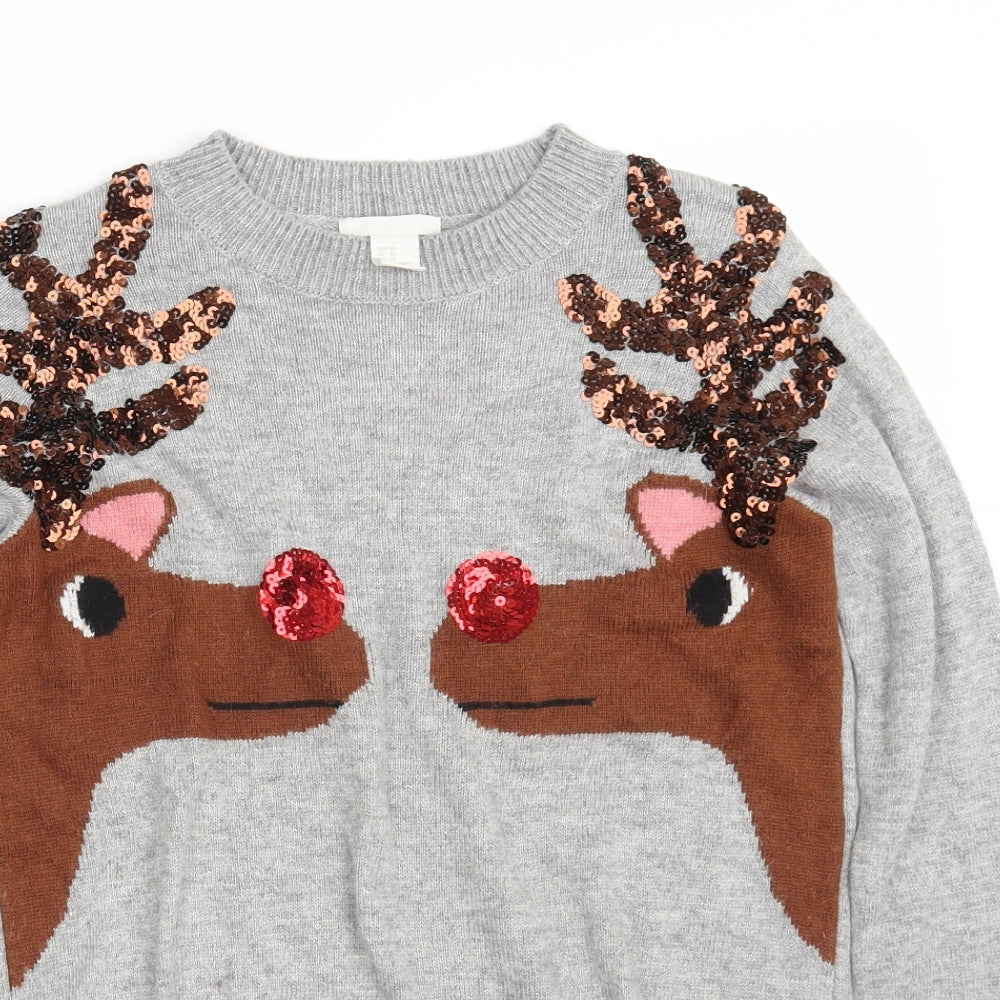 H&M Womens Grey Crew Neck  Polyamide Pullover Jumper Size XS   - Christmas JUMPER