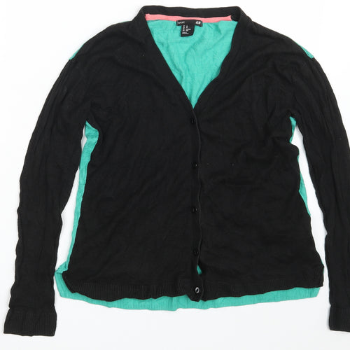 H&M Womens Black V-Neck  Viscose Cardigan Jumper Size XS   - Black & Green