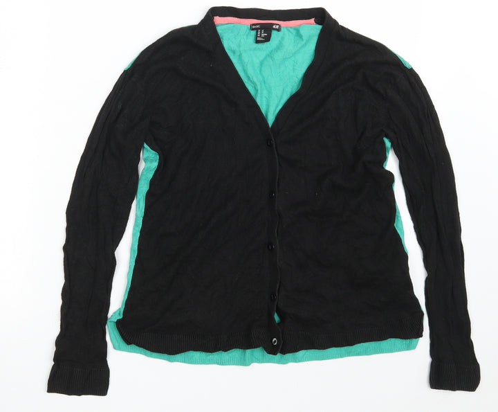 H&M Womens Black V-Neck Viscose Cardigan Jumper Size XS - Black & Green