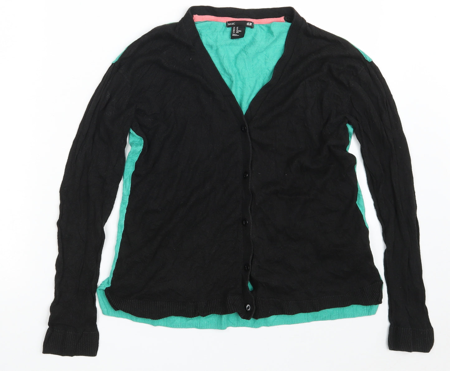 H&M Womens Black V-Neck  Viscose Cardigan Jumper Size XS   - Black & Green