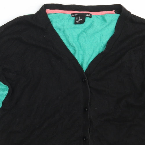 H&M Womens Black V-Neck  Viscose Cardigan Jumper Size XS   - Black & Green