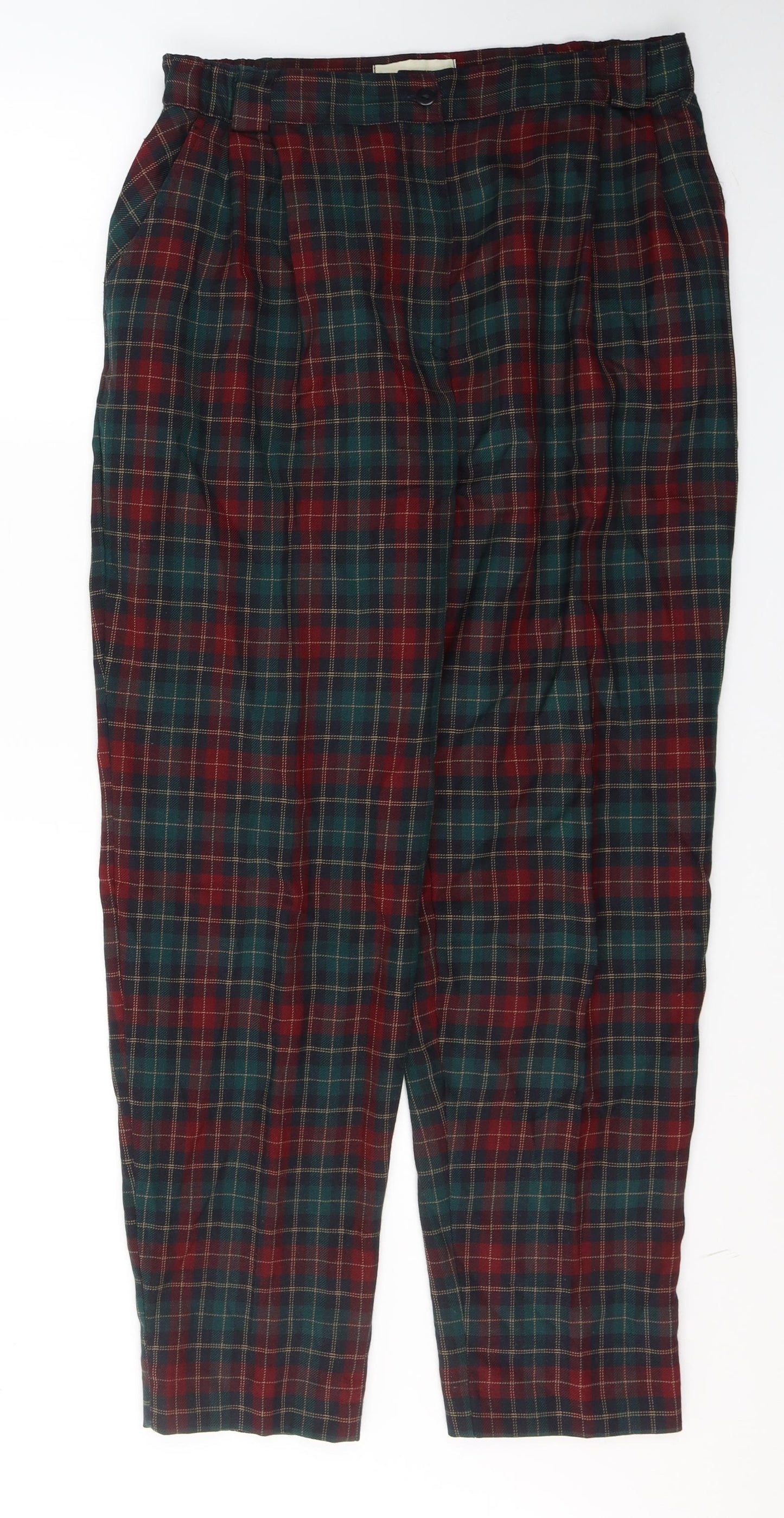 Alice Collins Womens Green Plaid Polyester Trousers  Size 16 L28 in Regular Button