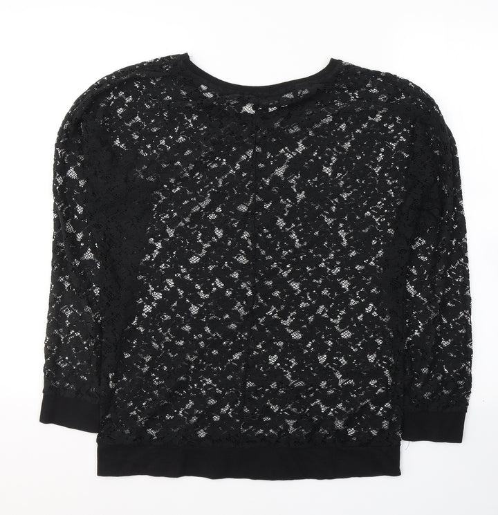 Atmosphere Womens Black Floral Polyester Basic Blouse Size 10 Round Neck