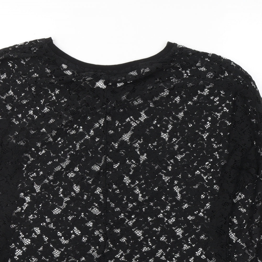 Atmosphere Womens Black Floral Polyester Basic Blouse Size 10 Round Neck