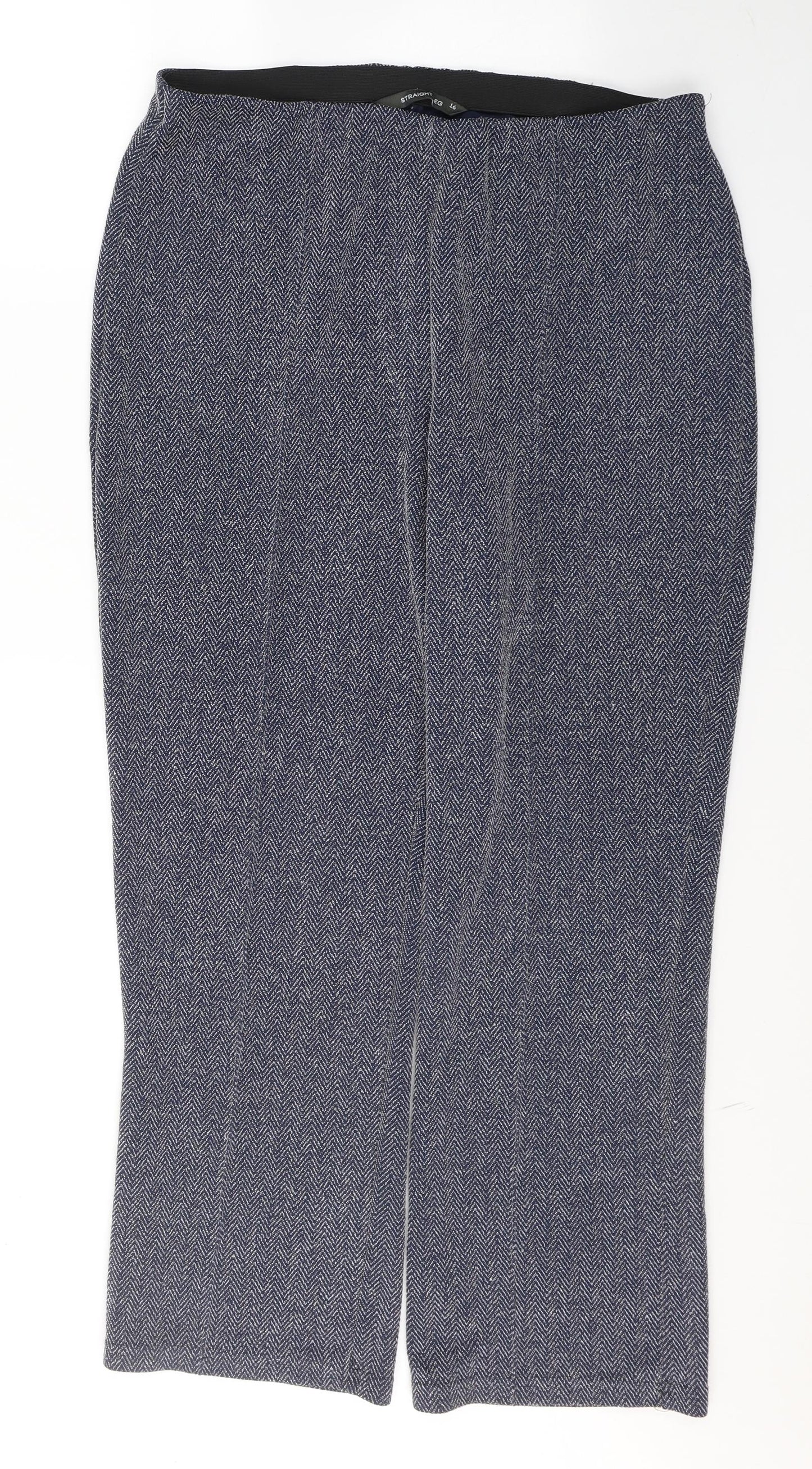 Bonmarché Womens Grey Herringbone Polyester Trousers  Size 16 L30 in Regular