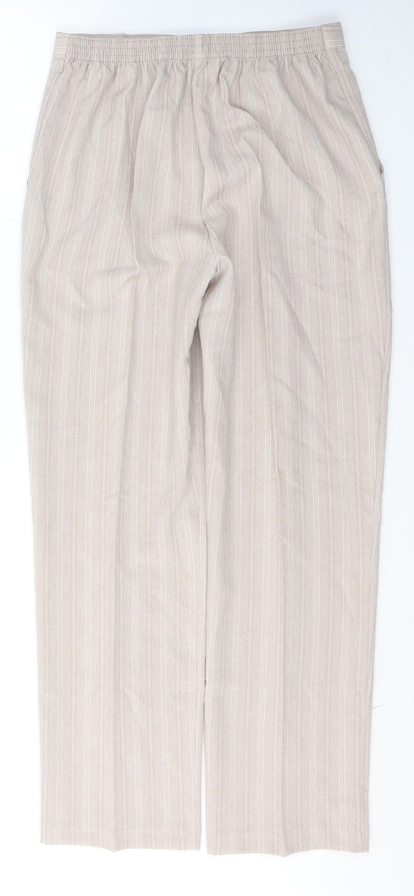 Pinns Womens Beige Striped Polyester Trousers  Size 16 L29.5 in Regular