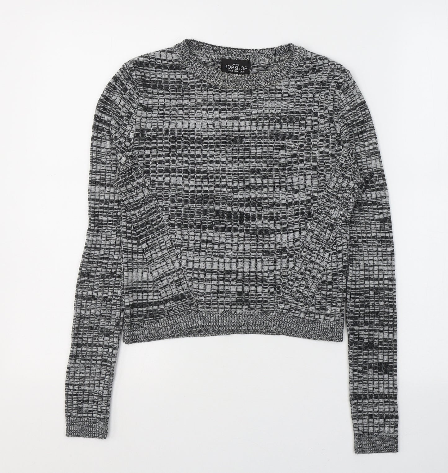 Topshop Womens Grey  Acrylic Jersey T-Shirt Size 8 Roll Neck
