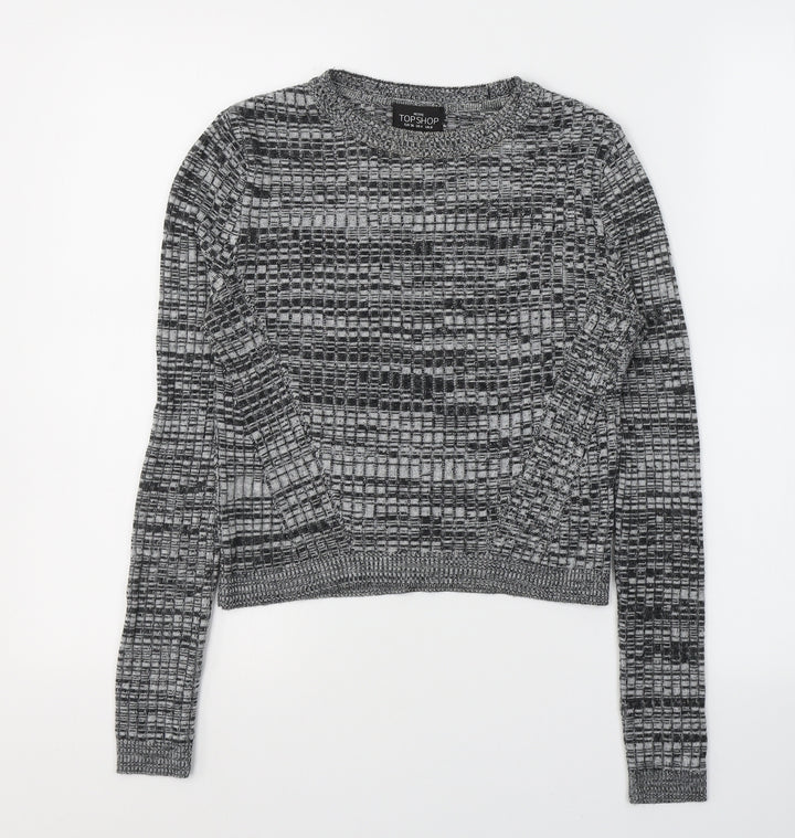 Topshop Womens Grey  Acrylic Jersey T-Shirt Size 8 Roll Neck