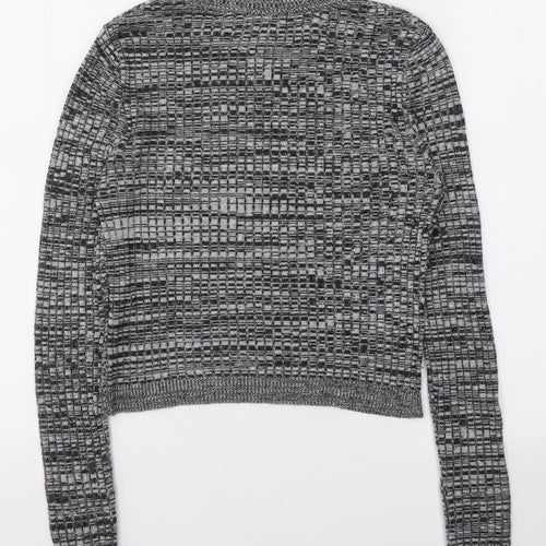 Topshop Womens Grey  Acrylic Jersey T-Shirt Size 8 Roll Neck