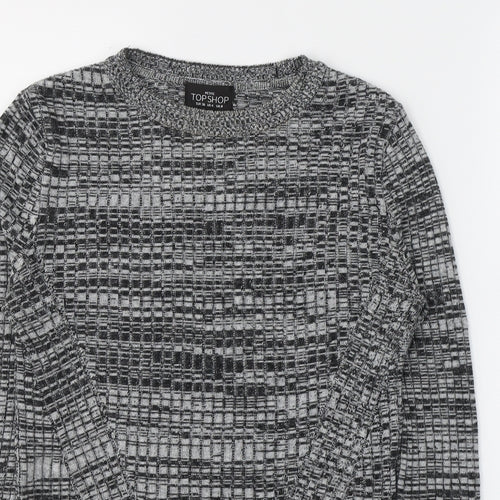 Topshop Womens Grey  Acrylic Jersey T-Shirt Size 8 Roll Neck
