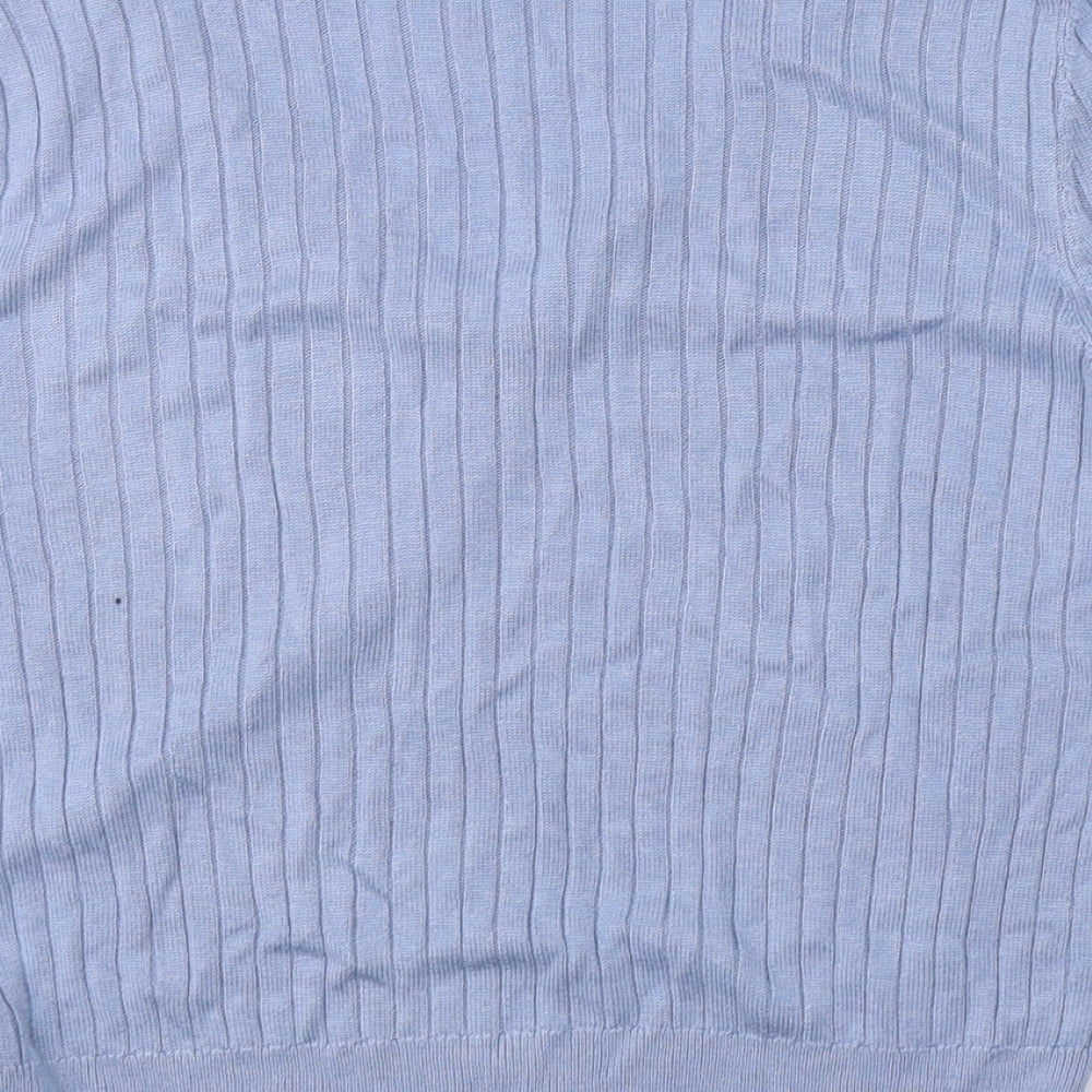 Marks and Spencer Womens Blue Striped Viscose Basic T-Shirt Size 12 V-Neck