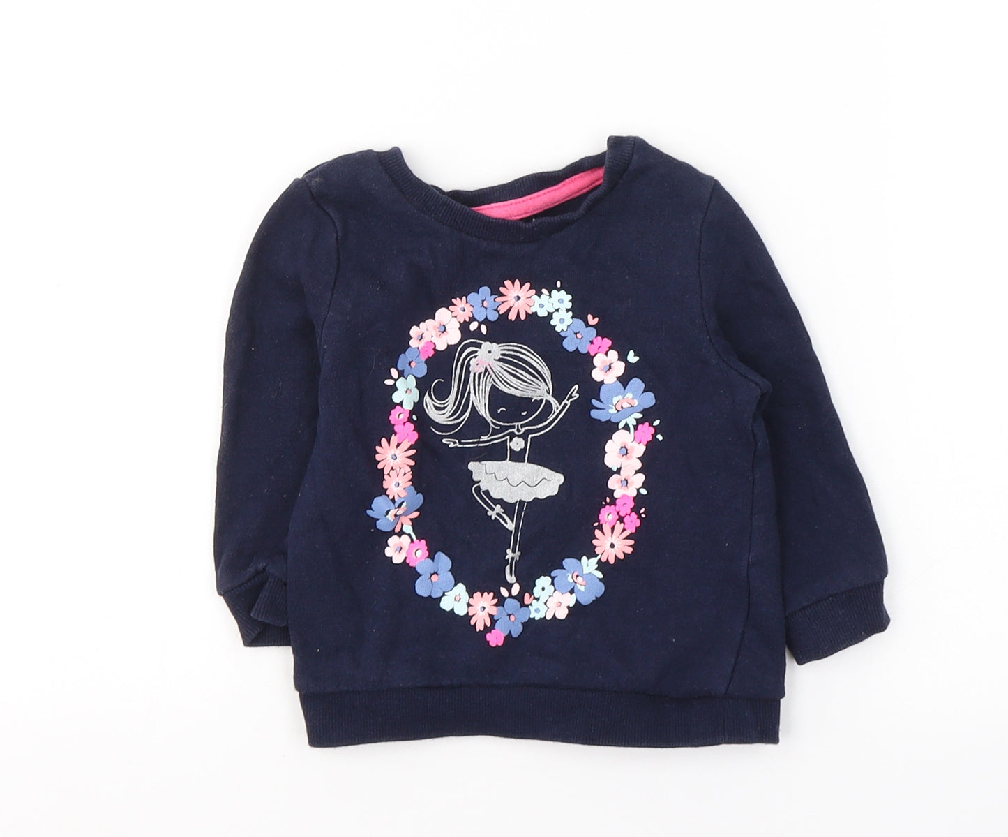 Baby Girls Blue  Cotton Pullover Casual Size 9-12 Months Round Neck Pullover