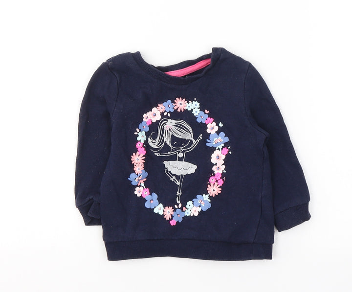 Baby Girls Blue  Cotton Pullover Casual Size 9-12 Months Round Neck Pullover