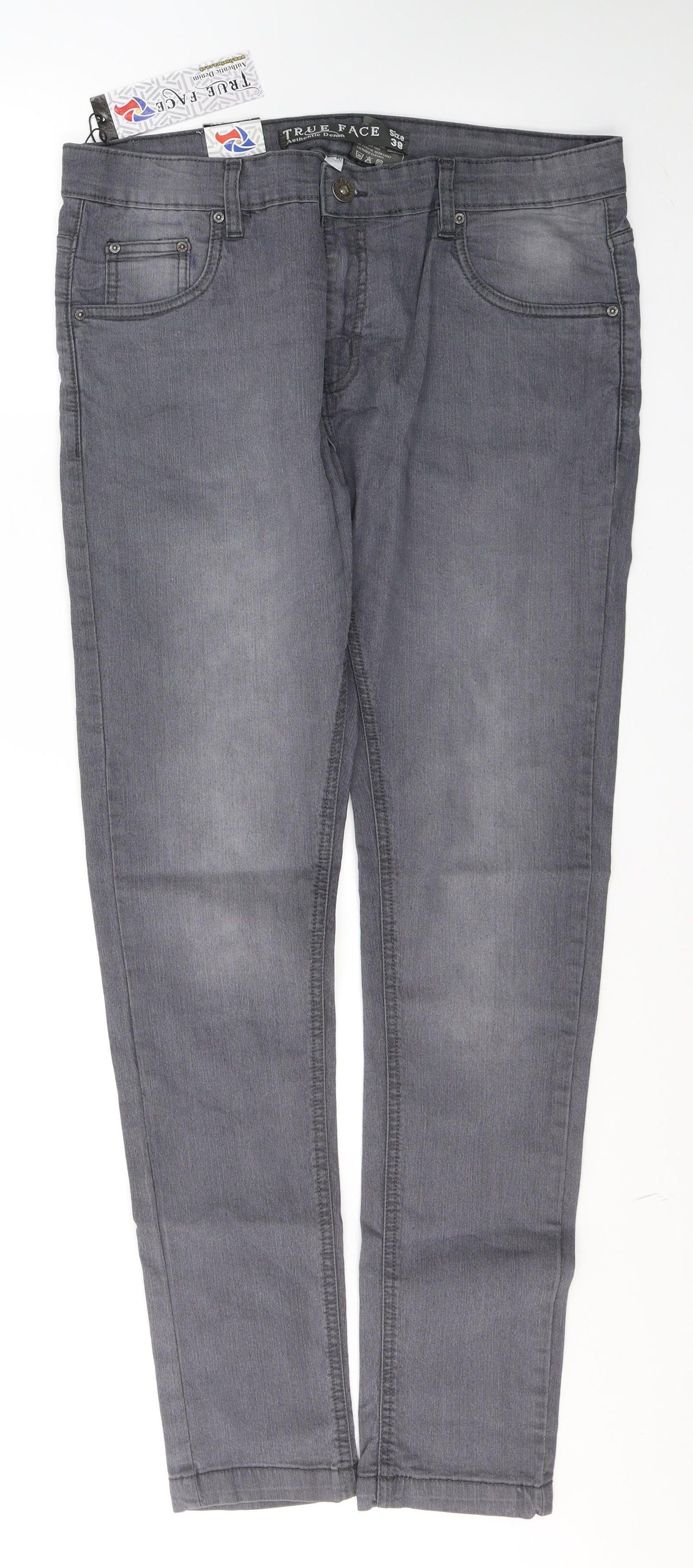 TRUE FACE Mens Grey  Cotton Skinny Jeans Size M L32 in Regular Button