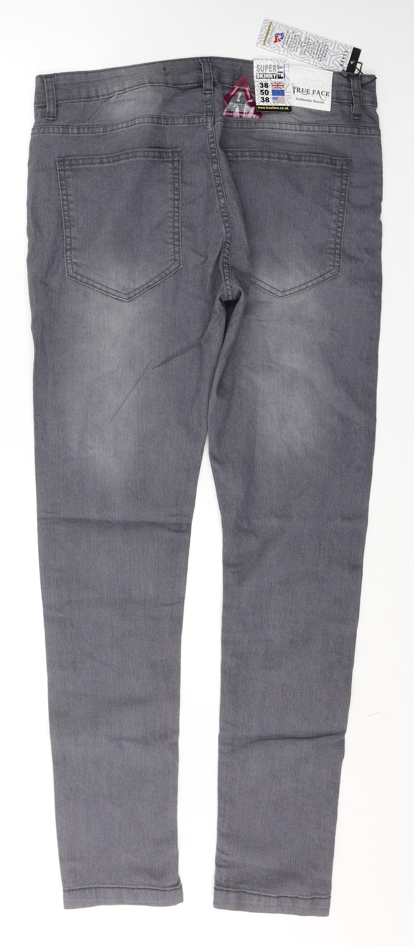 TRUE FACE Mens Grey  Cotton Skinny Jeans Size M L32 in Regular Button