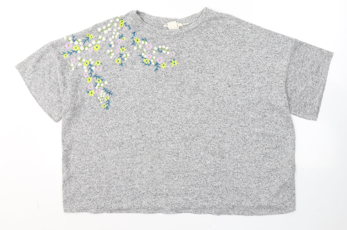 Lodge Womens Grey  Viscose Basic T-Shirt Size M Round Neck