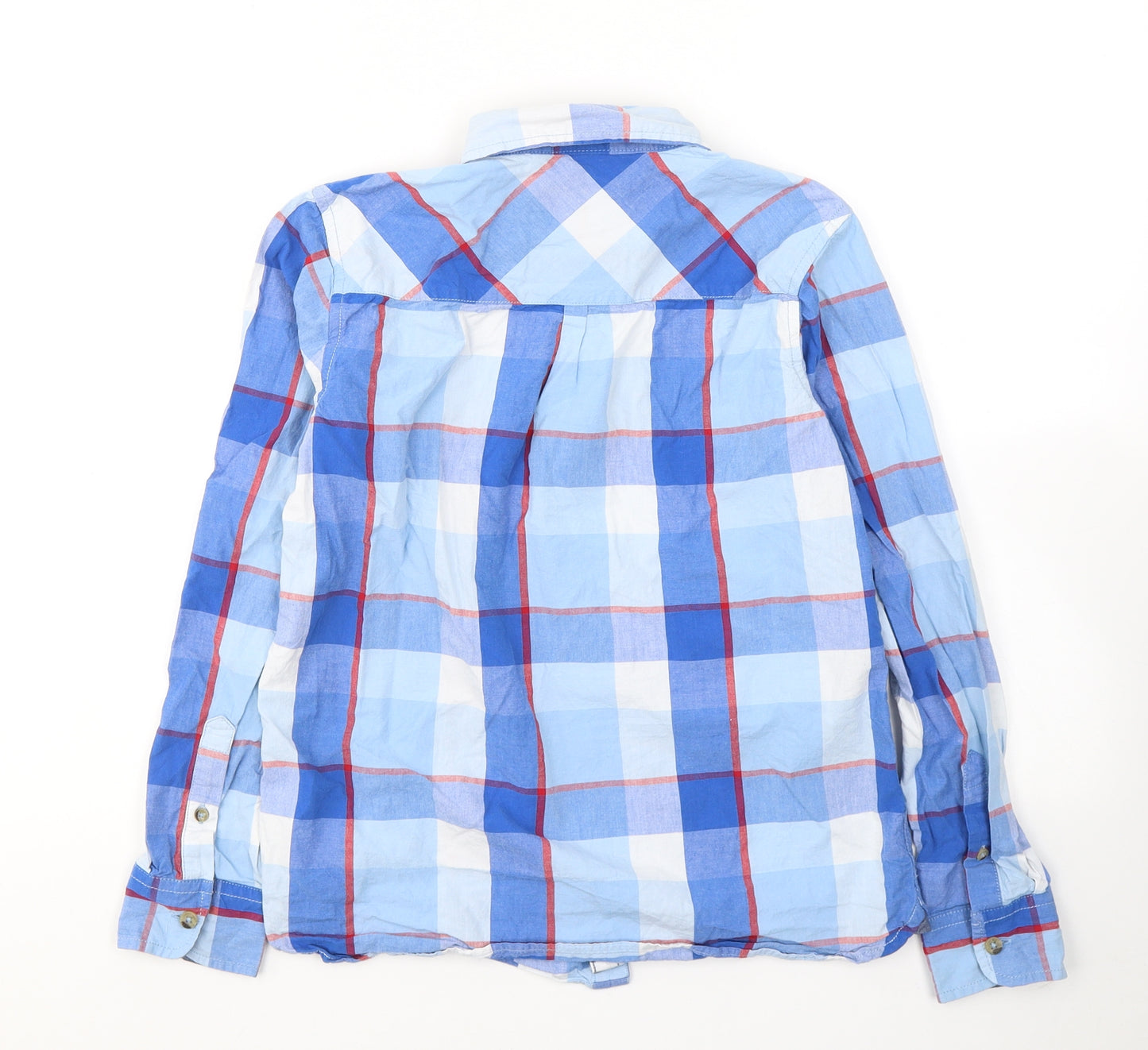 SoulCal&Co Boys Blue Plaid Cotton Basic Button-Up Size 11-12 Years Collared Button