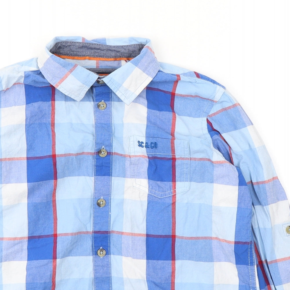 SoulCal&Co Boys Blue Plaid Cotton Basic Button-Up Size 11-12 Years Collared Button