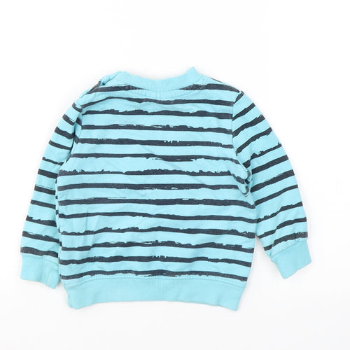 SO CUTE  Baby Blue Striped Cotton Pullover Casual Size 9-12 Months Round Neck Button